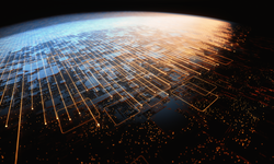 3D illustration, abstract background image concept. Data lines around the world, cloud computing concept.